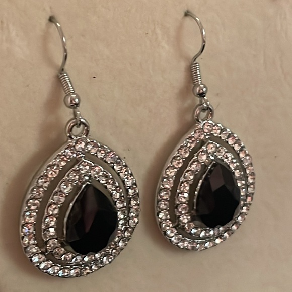 2” silver plated tear drop shaped drop earrings w/50 prong set crystals - Picture 5 of 16